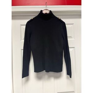 Lauren Ralph Lauren Black Ribbed Military Button Style Turtleneck Sweater sz XL